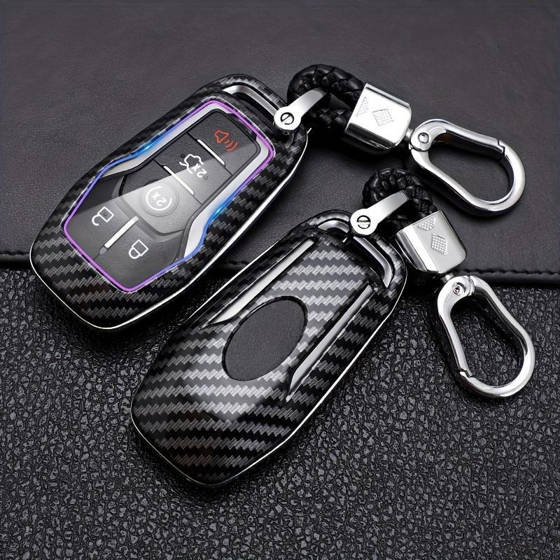 Carbon Fibre Pattern Car Key Case with Key Ring, Durable Car Key Protector, Car Key Cover, Car Key Accessories, Car Key Holder for Ford Explorer Edge Mustange Fusion