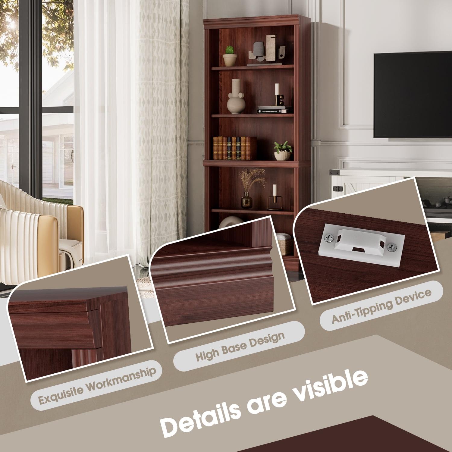 FURMAX 5-Shelf Standard Wooden Corner Bookcase for Office,Living Room,Bedroom