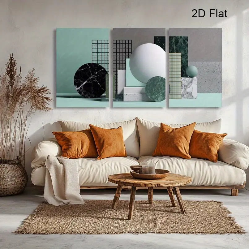 Aesthetic Room Decor Canvas Wall ArtAesthetic Room Decor 2D Panel, 3-Piece Modern Abstract Wall Art Set - Black, White, Gray, Mint Green, Beige, Gold Marble Pattern Geometric Shapes Framed Canvas Painting, Vertical/Horizontal/Vertical Triptych Panels, Str