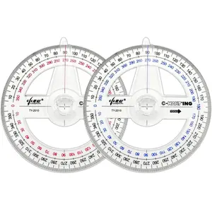 Pack of 2 360° Clear Plastic Protractor Ruler Math Drafting Circle Protractor for Geometry