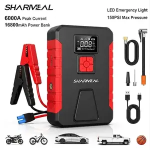 16800mAh Portable Car Jump Starter and 150PSI Tire Inflator Power Bank with LED Light, Essential 12V Roadside Emergency Kit