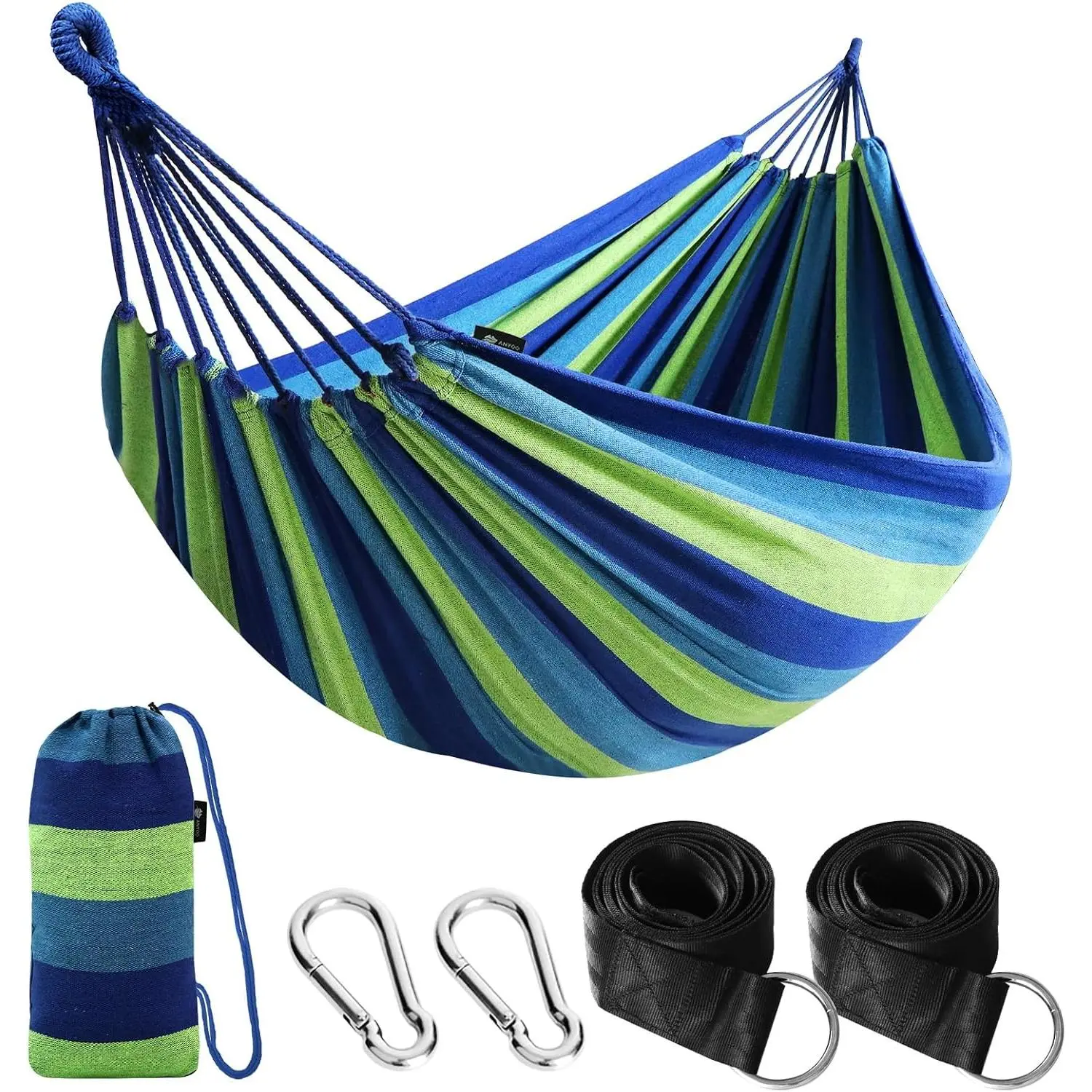 Portable Cotton Weave Camping Hammock, 660 Lbs Sturdy Hanging Hammock with Tree Straps & Carry Bag, Breathable, Outdoor Garden Accessories for Indoor Patio Backyard