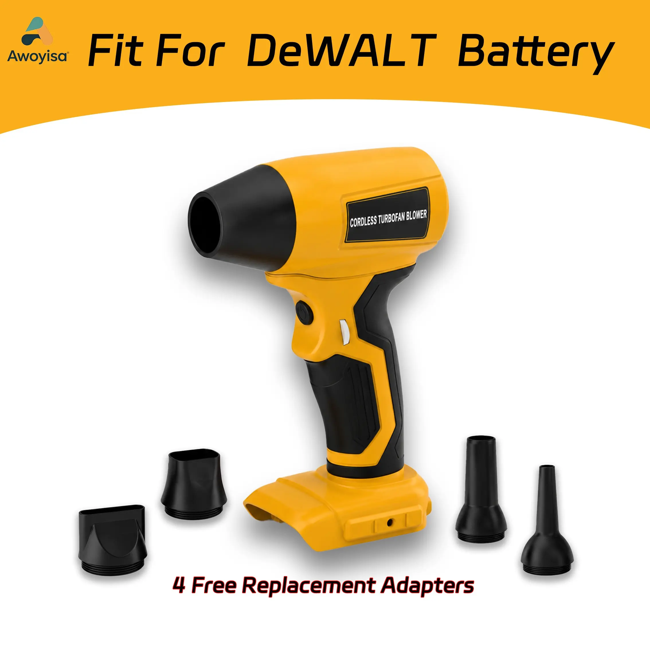 Awoyisa Lightweight Cordless Turbofan Blower (Battery NotIncluded)-Dewalt 20v Battery Compatible, 13000RPMMHandheld Jet Fan, Adjustable Speed, High-Temp Resin,Ergonomically Designed, 5 Free Multi-Functional Nozzles forDust Cleaning, Leaf Cleanup