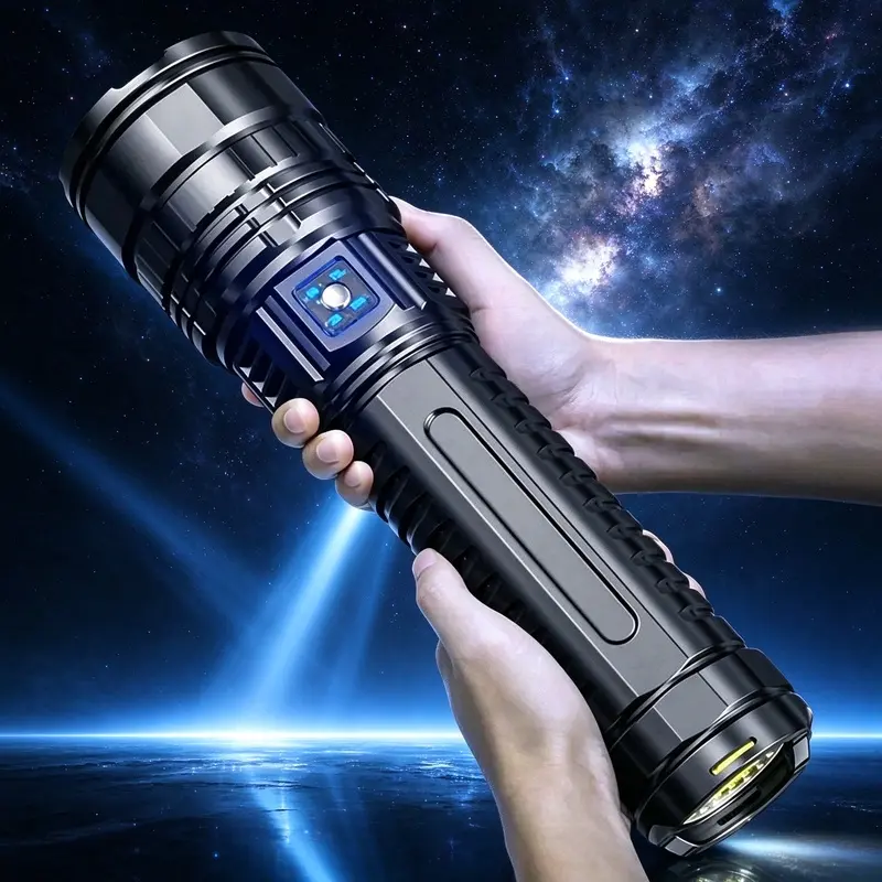 Rechargeable LED lights, high-power LED flashlights, 5-mode adjustable tactical lanterns, long-range beam and COB light flashlights, portable LED lights, camping and hiking outdoor flashlights.