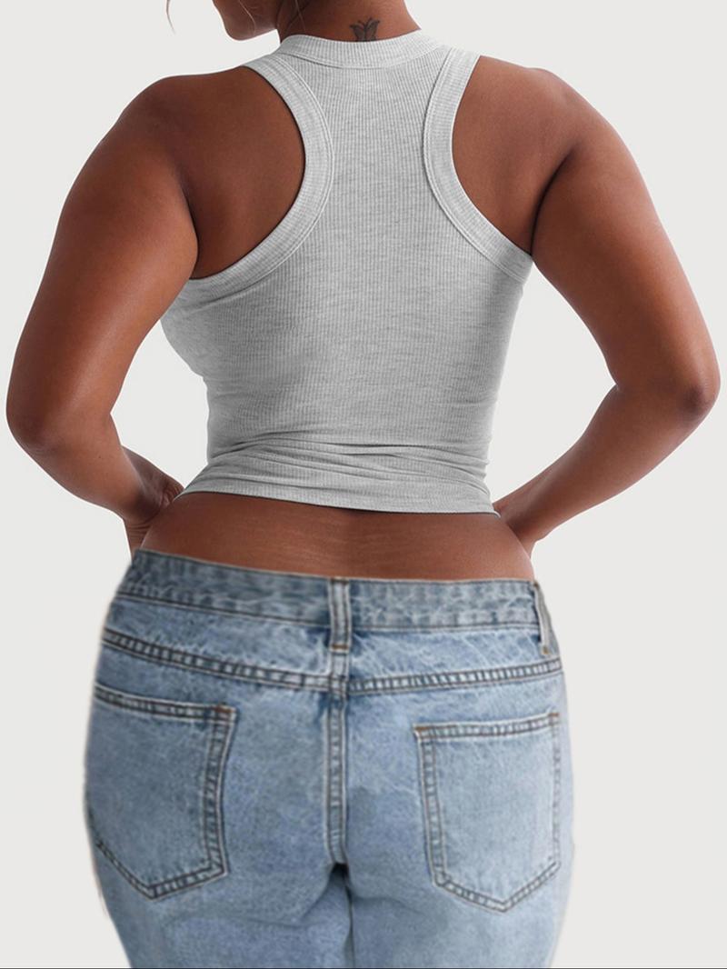 Women's Casual Slim-Fit Plain Tank Top, Summer Lightweight Fabric Ribbed Knit Vest, Versatile Layering Piece