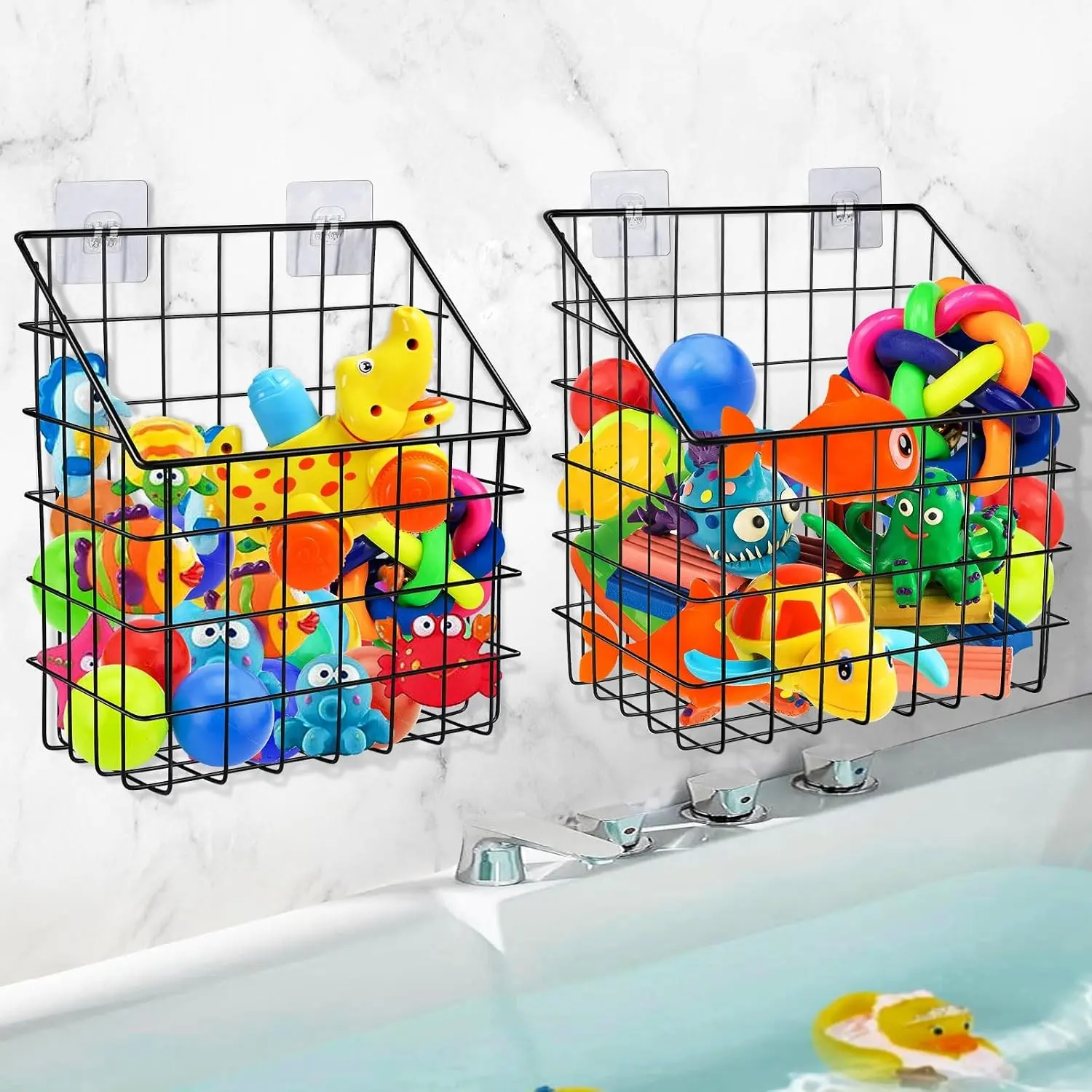 2 Pack Bath Toy Storage Organizer, Large Rustproof Metal Wire Basket, Wall Mounted Hanging Bathtub Holder, Bathroom Shower Caddy for Tub Toys & Toiletries