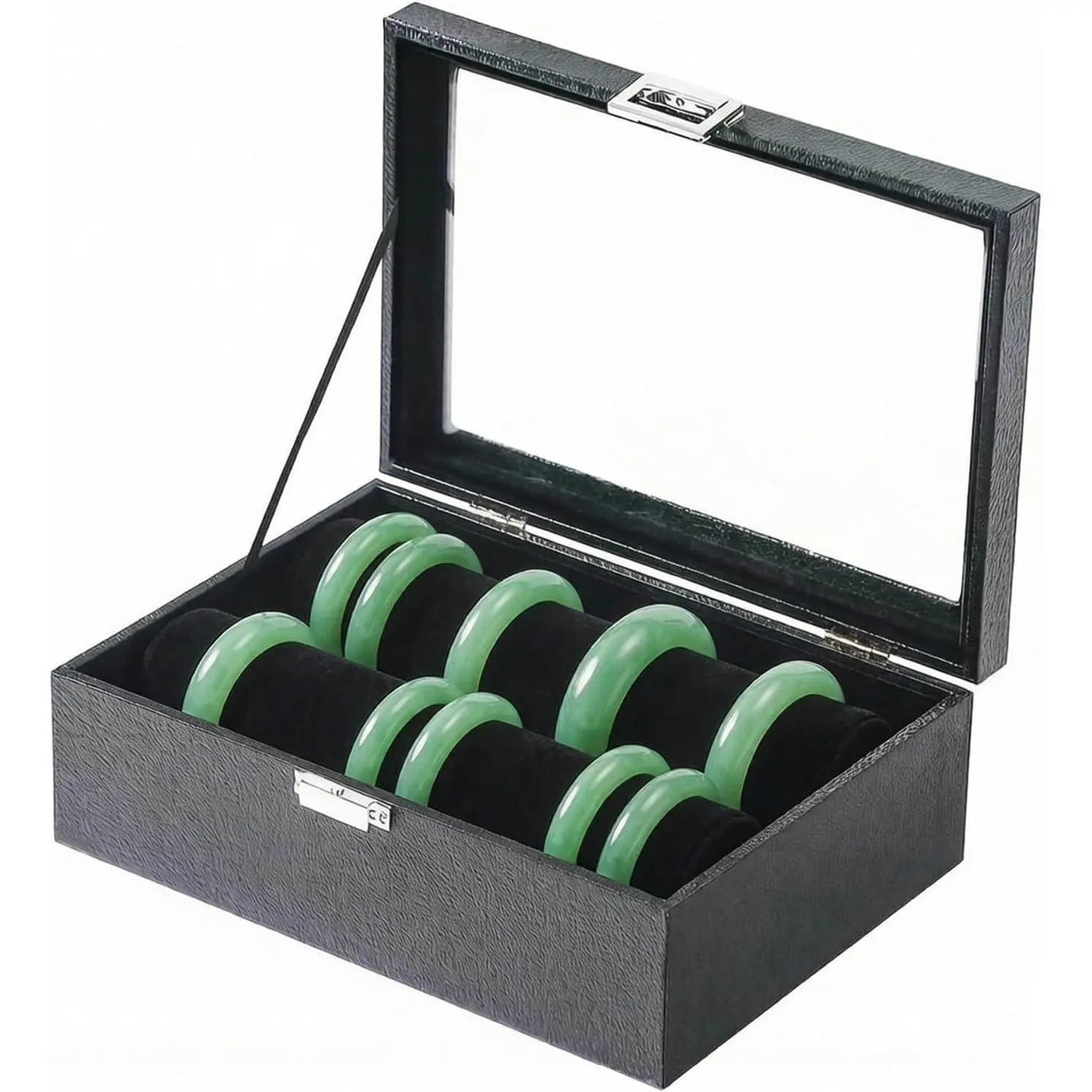 Bracelet Display Holder with Rods for Bangles Watches,  Organizer Box Storage Case with Clear Lid (Black)