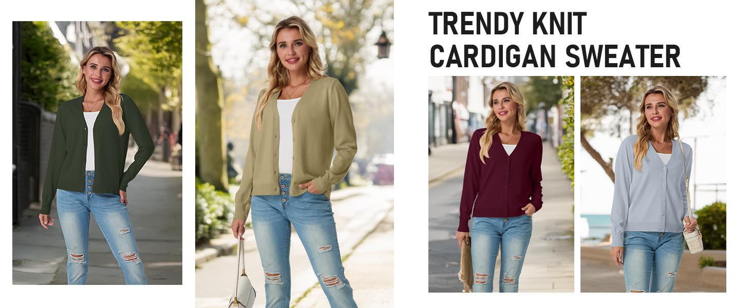 GRECERELLE 2026 Womens Lightweight Open Front Long Sleeve Casual Button Down V-Neck Cardigan Sweater (S-2XL)
