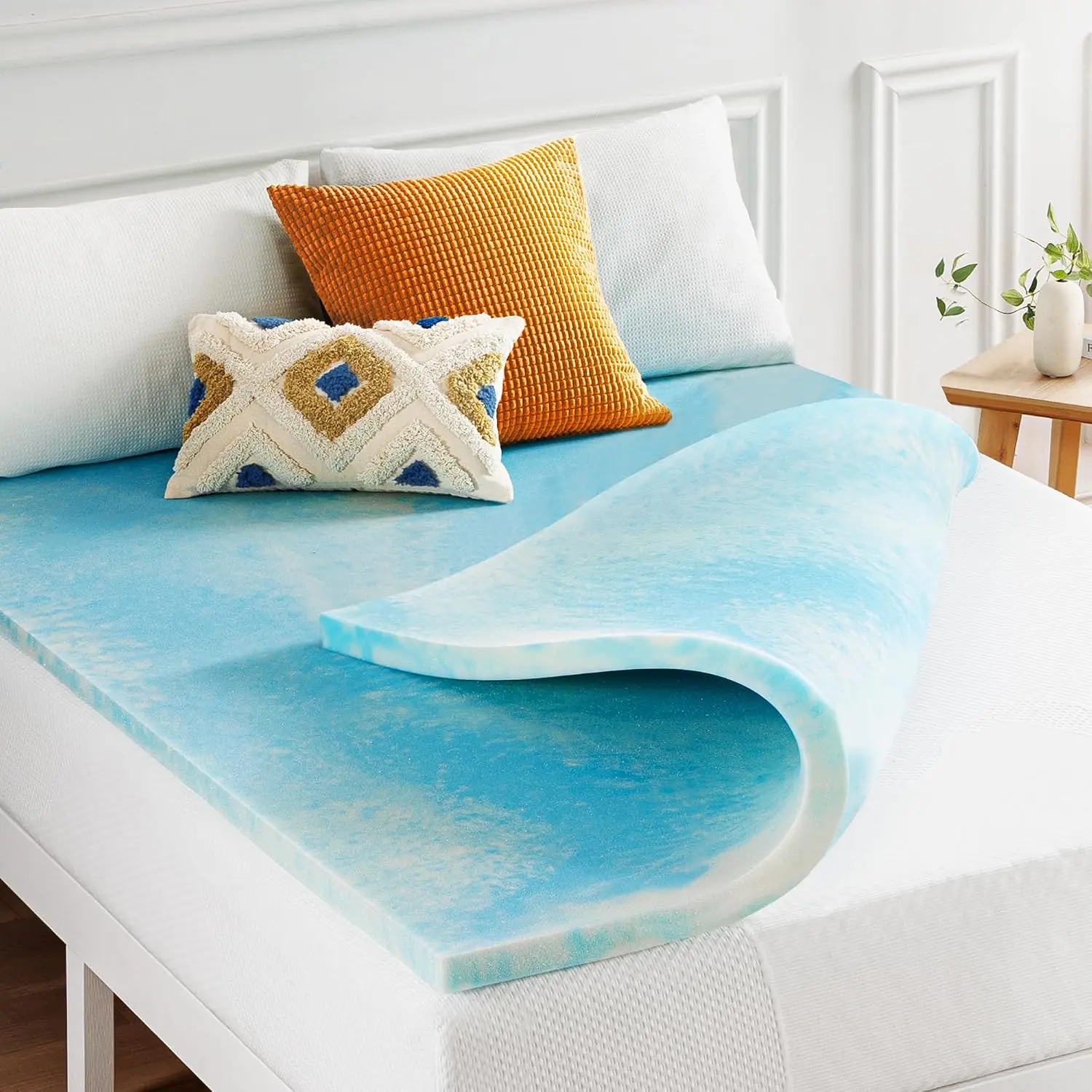 2 Inch Swirl Gel AeroBreeze Cooling Air Flow Memory Foam Mattress Topper, Dorm Essentials, Queen