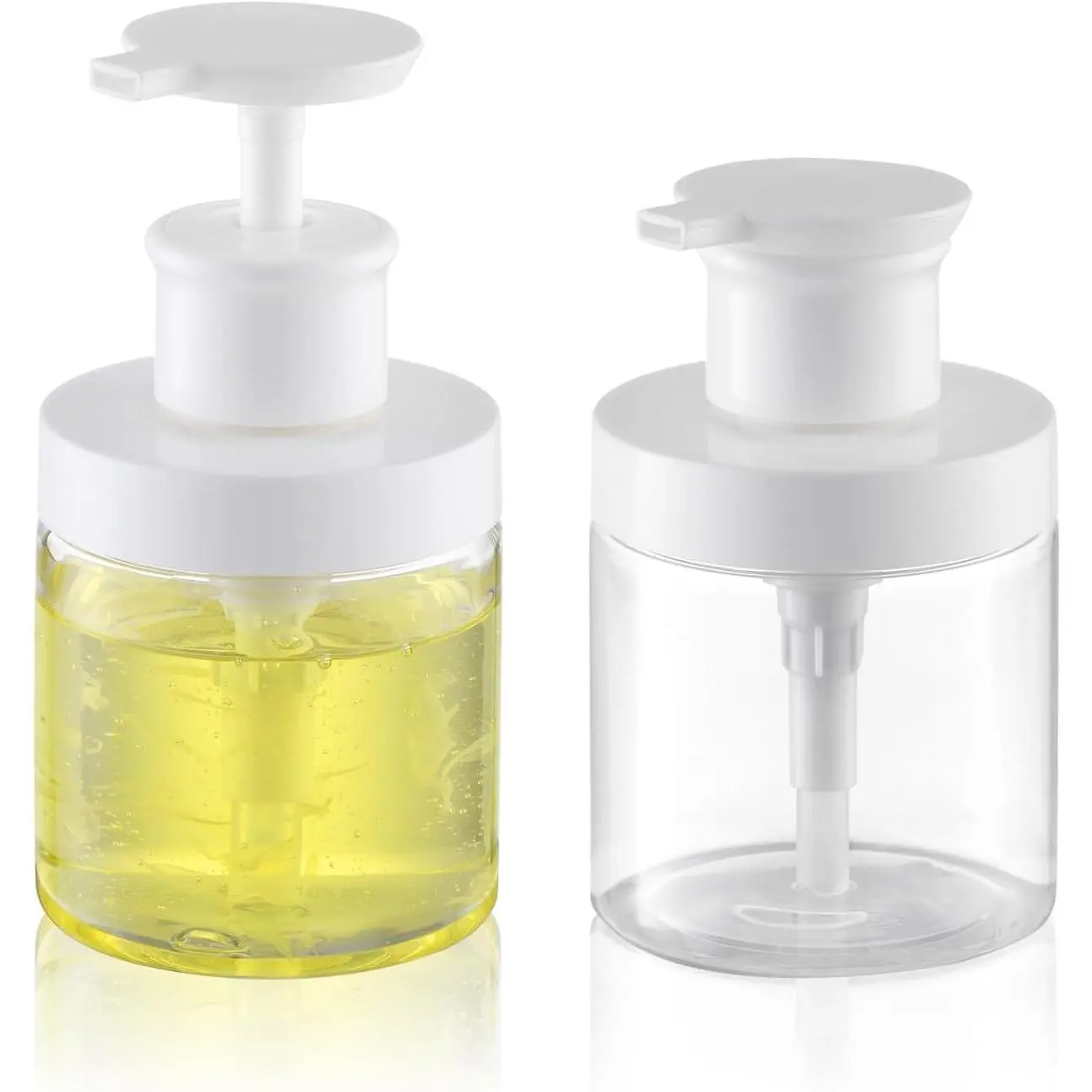 Pump Bottle Dispenser for Soap - 8 oz Plastic Empty Container for Shampoo and Conditioner - Refillable Lotion Jar for Shower, Hand Soap - Wide Mouth Wash Bottle for Bathroom 250ml Clear 2 count