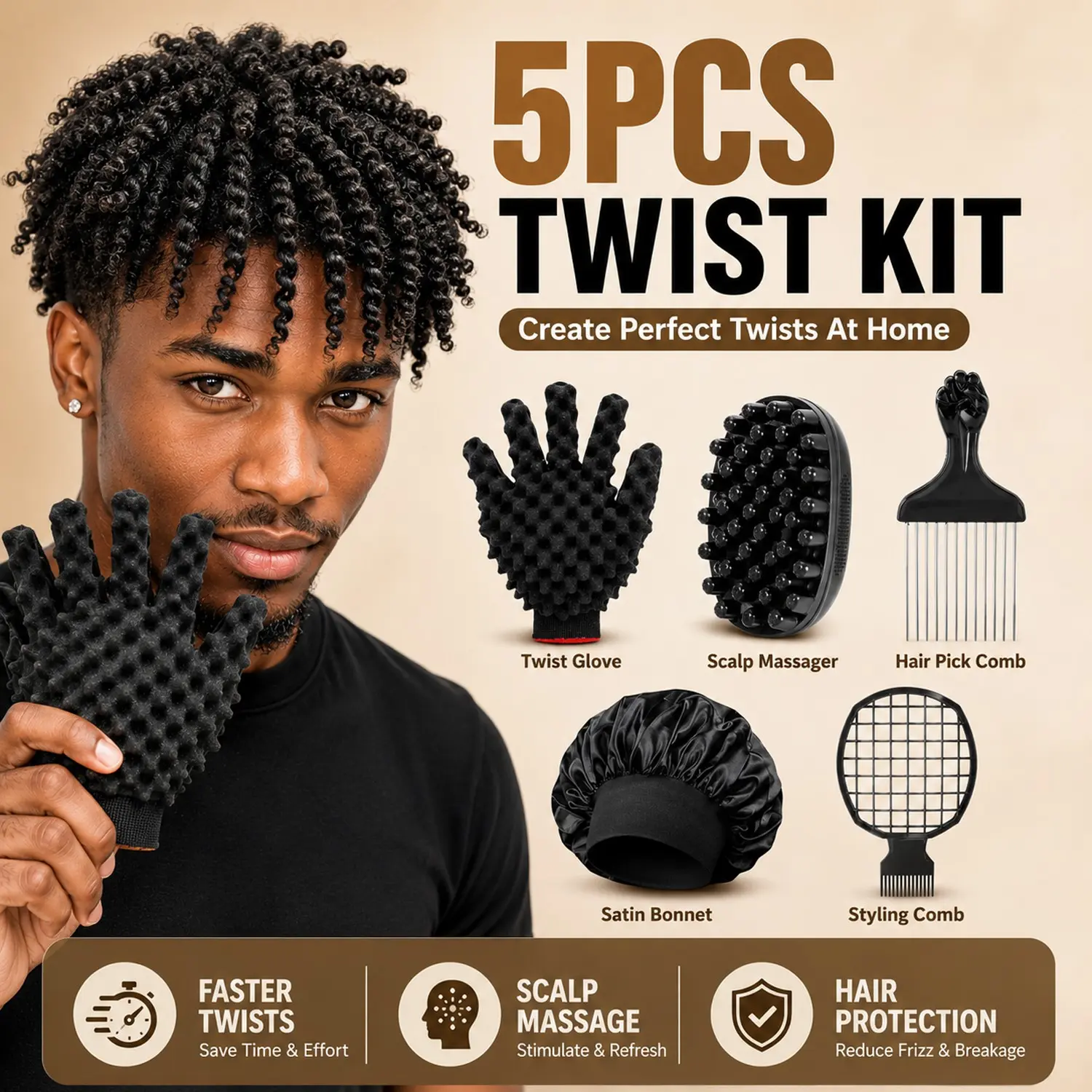 5PCS Afro Twist Hair Styling Kit – Define Curls, Detangle & Create Perfect Twists at Home