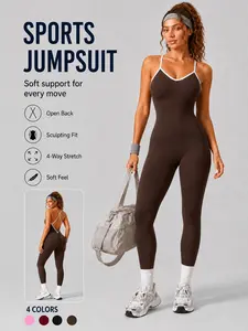 Women’s One Piece Workout Yoga Jumpsuit Spaghetti Strap with Removable Pads Cross Back Seamless Peach Butt Cooling Comfortable Buttery Soft Four Way Stretch Breathable Butt Lifting Tummy Control Workout Bodysuit for Gym Running Pilates Outdoor Fitness