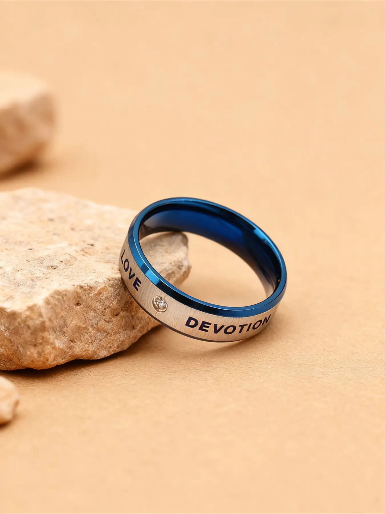 Fashionable Blue Matte Engraved Letter Couple Ring, Stainless Steel Does Not Fade, Valentine's Day Gift, Anniversary Gift for Lovers, Daily Adaptation, Letter Band Rings