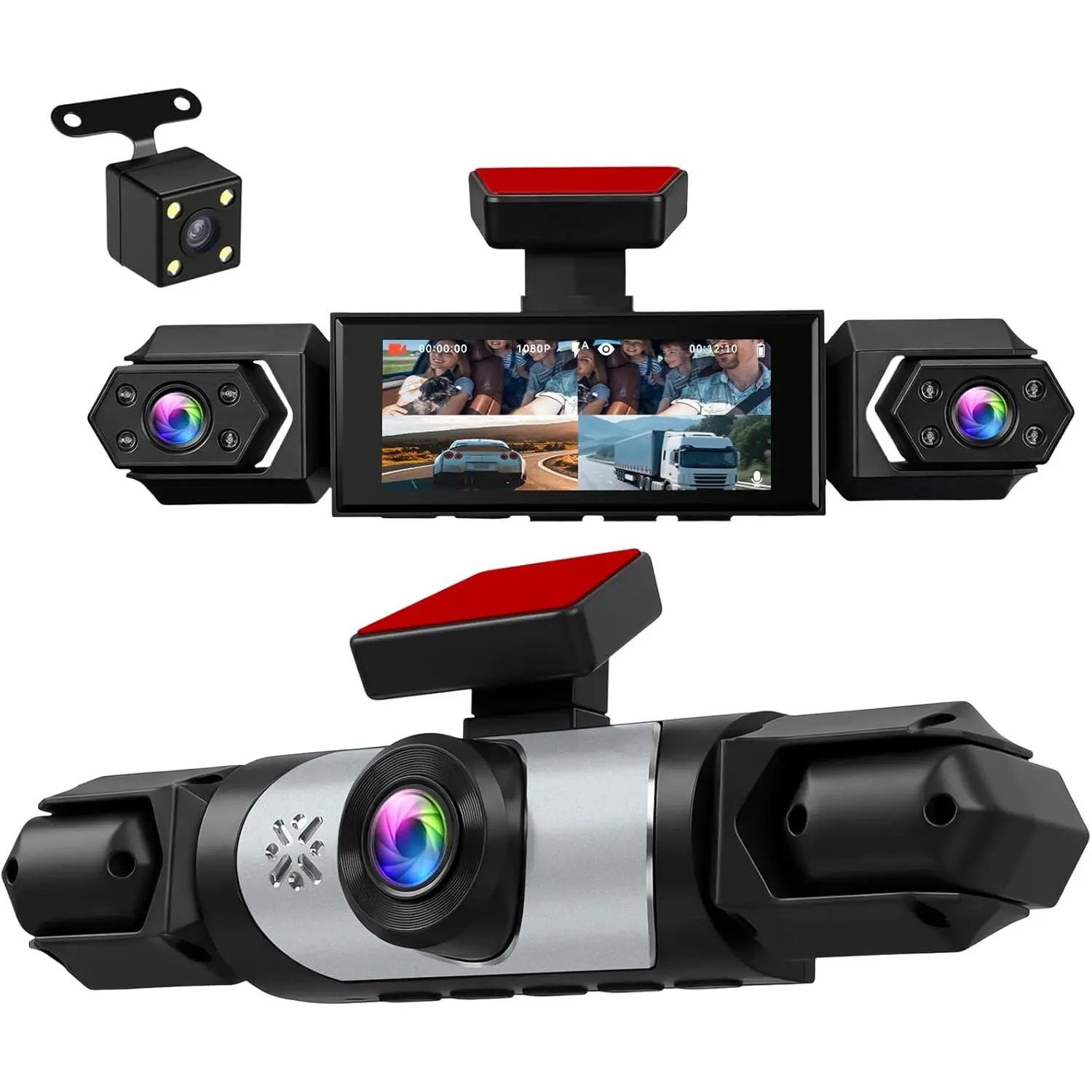 Rimoody 360° Dash Cam Front/Rear/Inside/Side 4-Channel Dash Camera FHD 1080P+480P×3 Car Dash Cam, 3.16" IPS Screen, Loop Recording, G-Sensor,  Parking Mode, Support 64GB Max