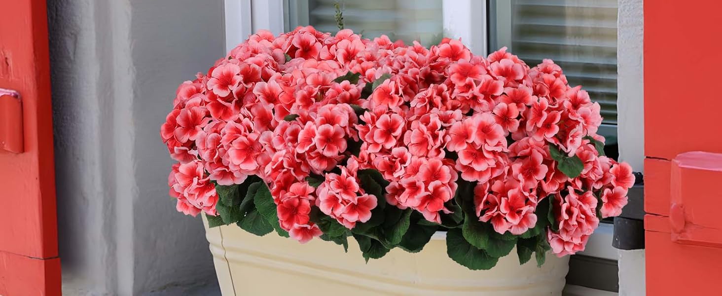 8 Pcs Artificial Geranium Flowers for Outdoors Geranium Silk Red Flower Outdoor UV Resistant Garden Plants Faux Flowers for Christmas Home Kitchen Table Centerpieces Decor