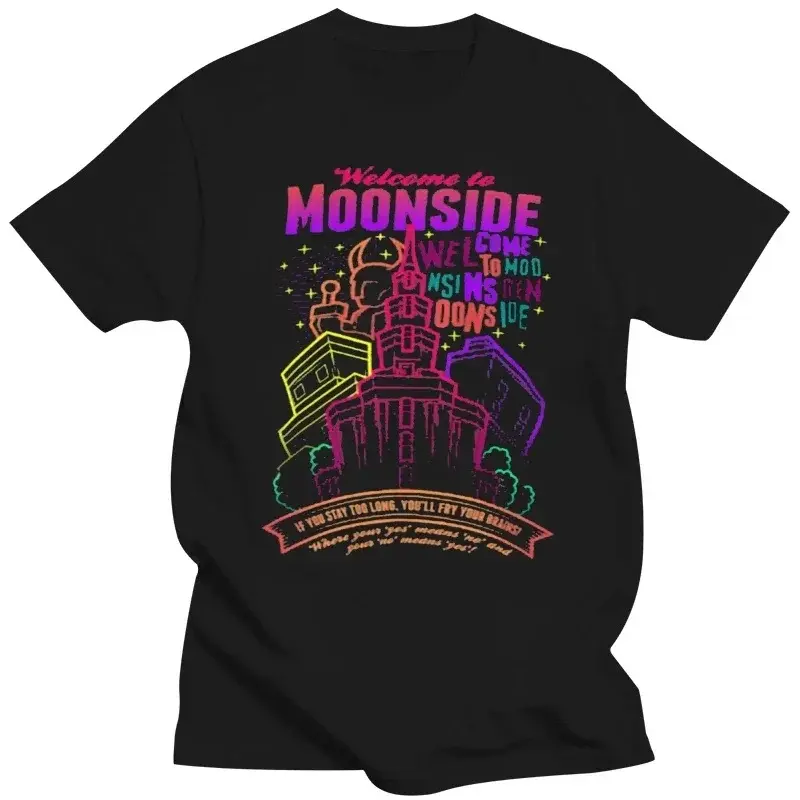 Men's Earthbound Moonside Fanart Graphic T-Shirt - Menswear Round Neck Short-Sleeve Cotton Top, Soft All-Season Comfortable Streetwear, Hangable Fold Casual Video Game Apparel