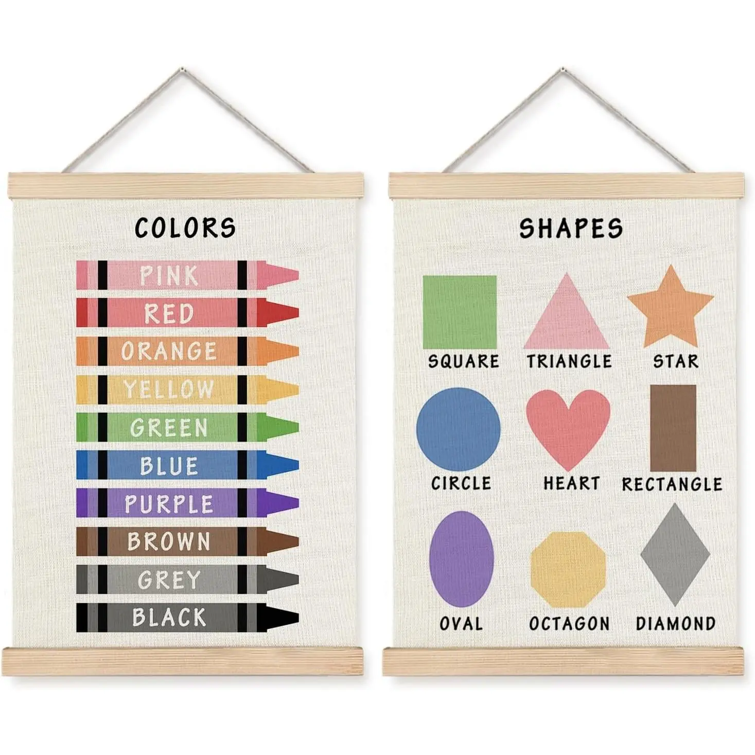 Shapes Colors Learning Posters for Classroom Wall, Hanger Frame Wall Decor for Nursery Kids Room Playroom Preschool, 12x16 Set of 2Gift