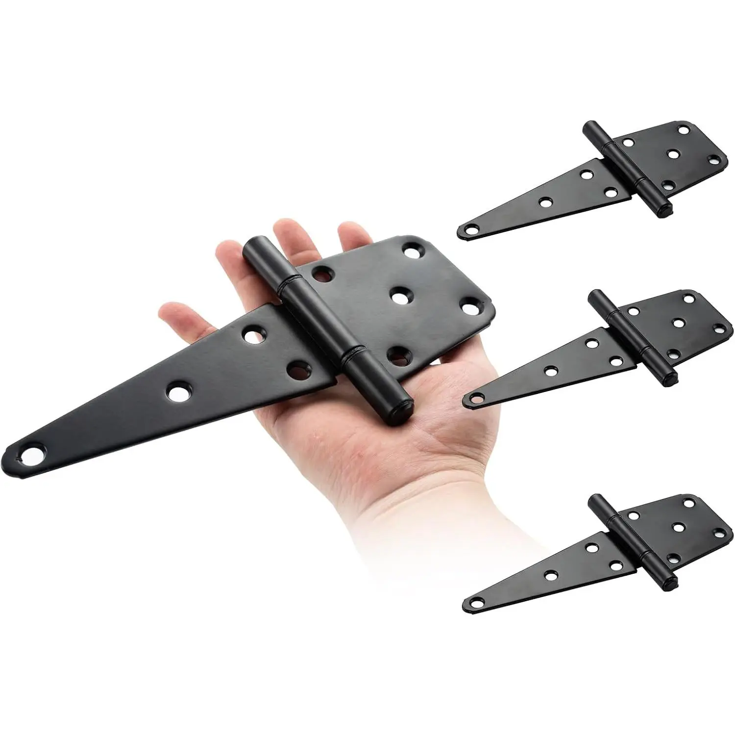 6" Heavy Duty Gate Hinges, 4 Pack T-Strap Hinge, Black | Steel Wought Hinges for Wooden Fences, Shed Door, Rotate 270 Degrees, 70LBS Capacity, Included Screws, Black Finish