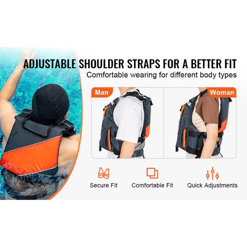 VEVOR Life Vest for Watersports (PFD), Life Jacket with Waterproof Nylon 110N Buoyancy, Life Vest/Jacket for Any Water Activity-Fishing, Kayaking, Surfing and More, Men and Women XL
