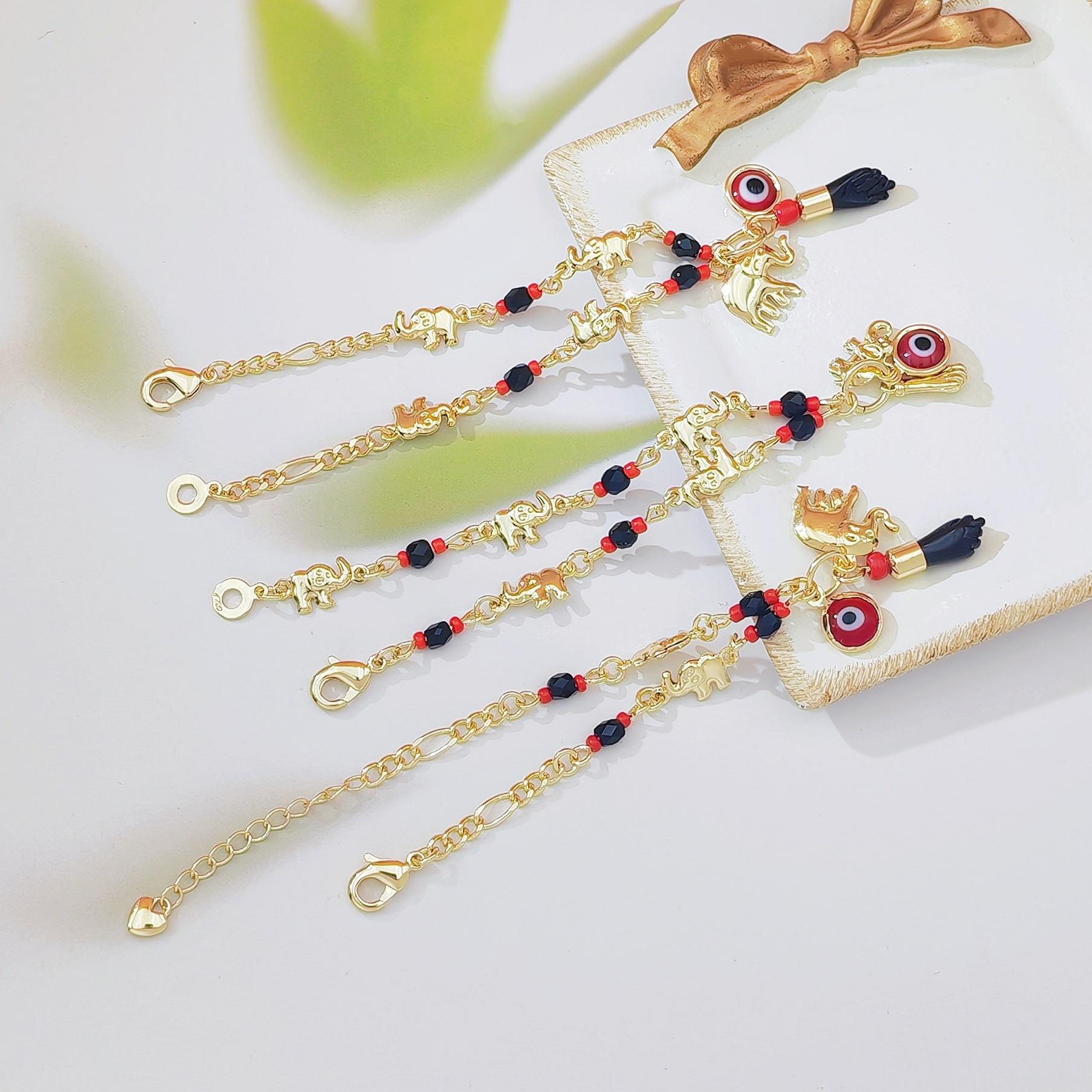 Boho Evil Eye & Lucky Elephant Anklet Bracelet Set for Women Cute Cartoon Beach Jewelry Trendy Vacation Style Stackable Foot & Wrist Accessories for Summer Beach Party Daily Outfits