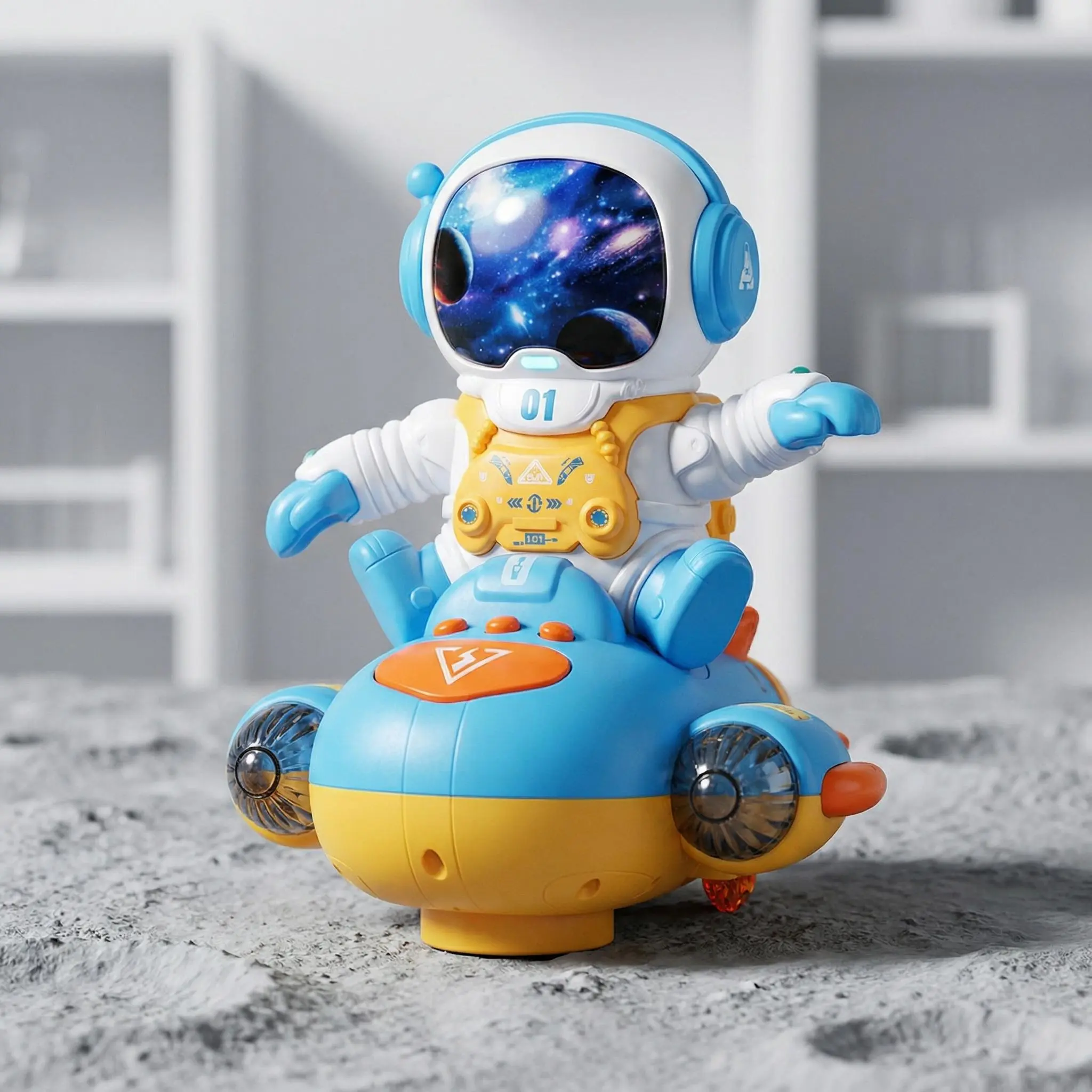Electric Astronaut Spaceship Toy with Music & LED Flashing Lights, 360° Rotating Spinning Spacecraft Toy, Interactive Educational STEM Toy Gift for Kids & Toddlers