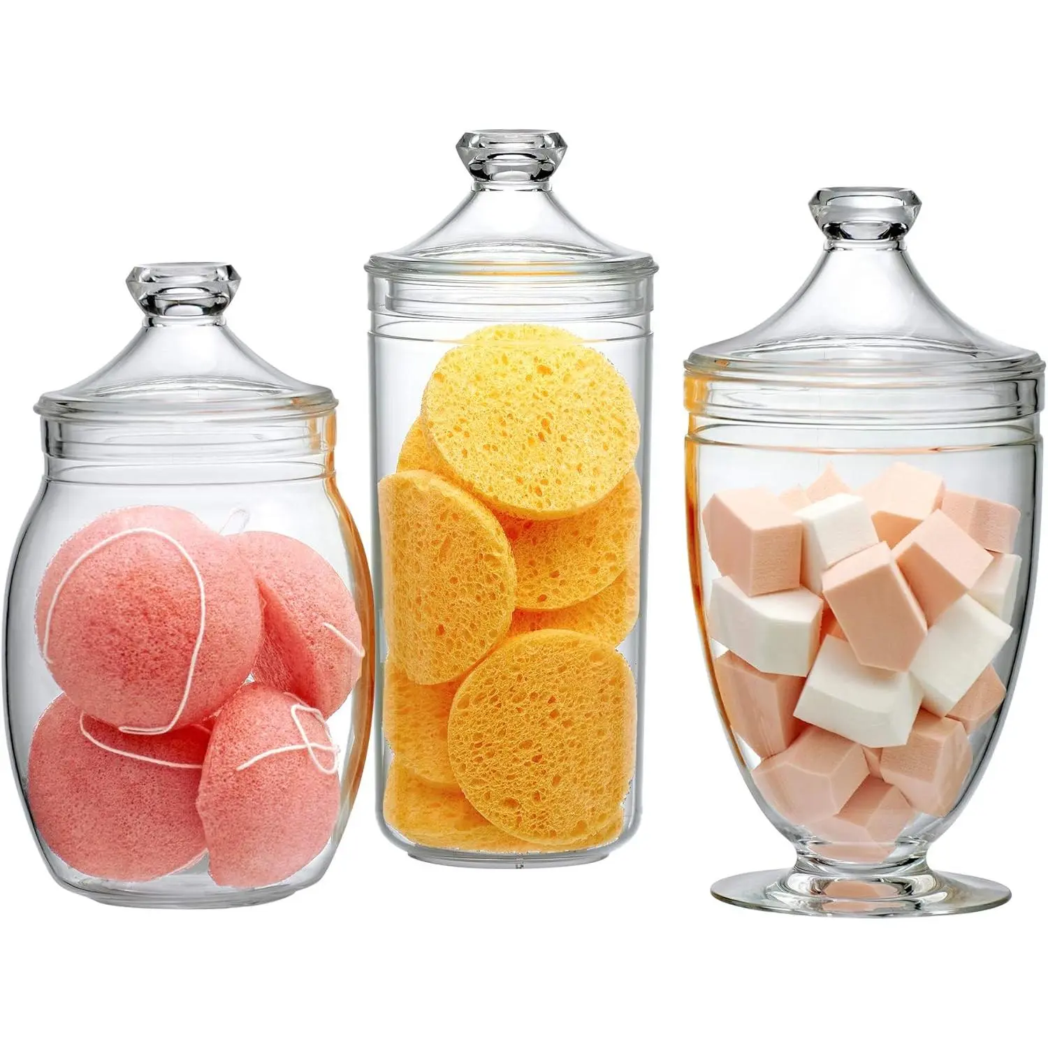 Amazing Abby Plastic Apothecary Jars (3-Piece Set: 52 oz, 46 oz) - Reusable BPA-Free Shatter-Proof Acrylic Containers with Lids for Pet Supplies, Bathroom Storage (Great for Birthdays)