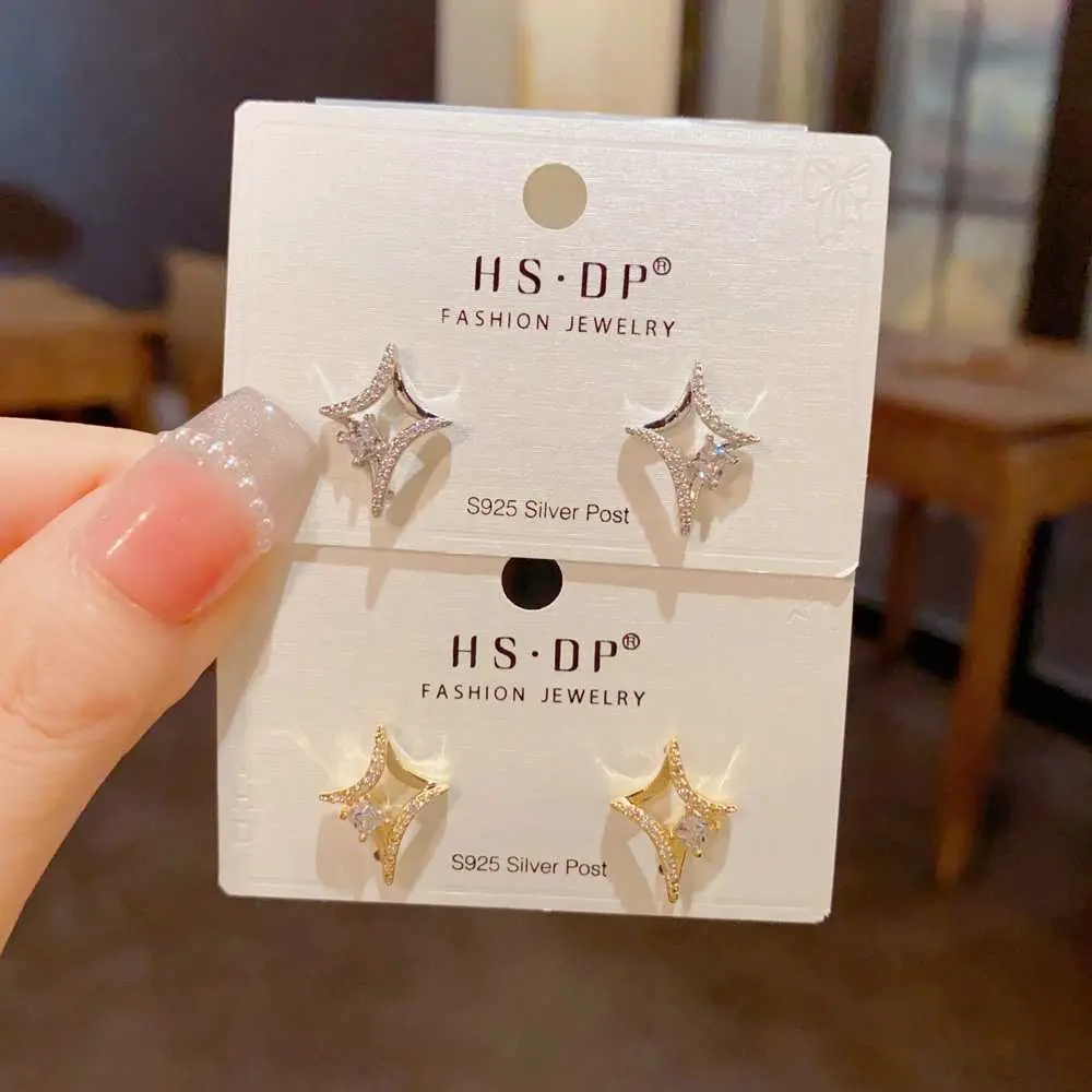 S925 Pure Silver Needle Exquisite Stylish Small Zircon Hollow Star Stud Earrings for Women Elegant Simple Versatile Earrings QH260922W21