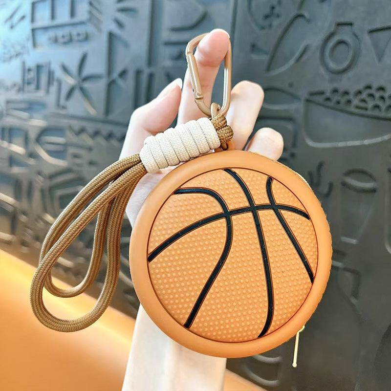 Sport Series Basketball Silicone Coin Purse, Mini Earbud Storage Bag with Keychain