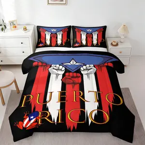 Puerto Rico Patriotic Fist Comforter Set, 1 Quilt & 1/2 Pillowcase No Pillow Insert, Coqui Frog Flag Print Bedding Set, Soft All Season Quilt Bedding, Perfect Gift for Adults Proud Boricua Bedroom Dorm
