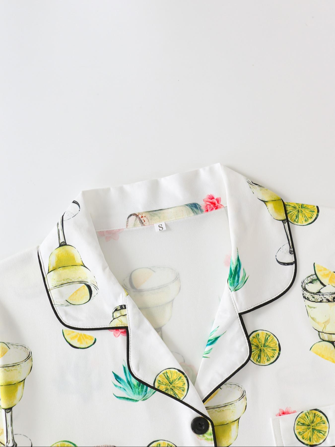 Women's Short Sleeve Pajama Set, Button Front Chest Pocket Design Lapel Neck Top & Elastic Waist Shorts Pj Set, Ladies Sleepwear, Breathable Stylish Pajama, Shortsleeve Womenswear, Loungewear, Homewear