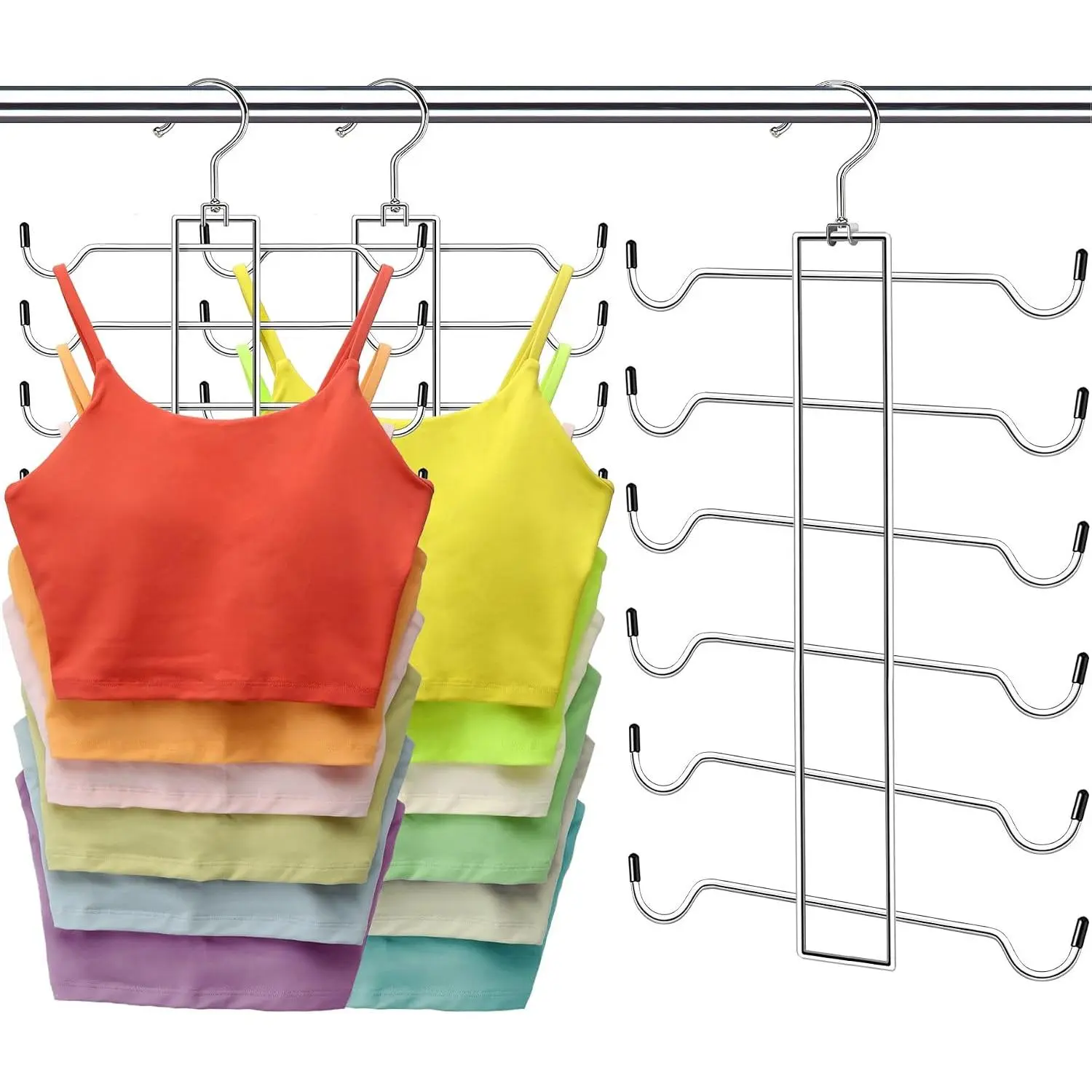 Metal  Top Hanger 2 Pack, Space Saving Bra Organizer with 24 Easy Access Hooks, 360° Swivel Closet Organizers and Storage, Apartment College Dorm Room Essentials, Small Space Organization Solution