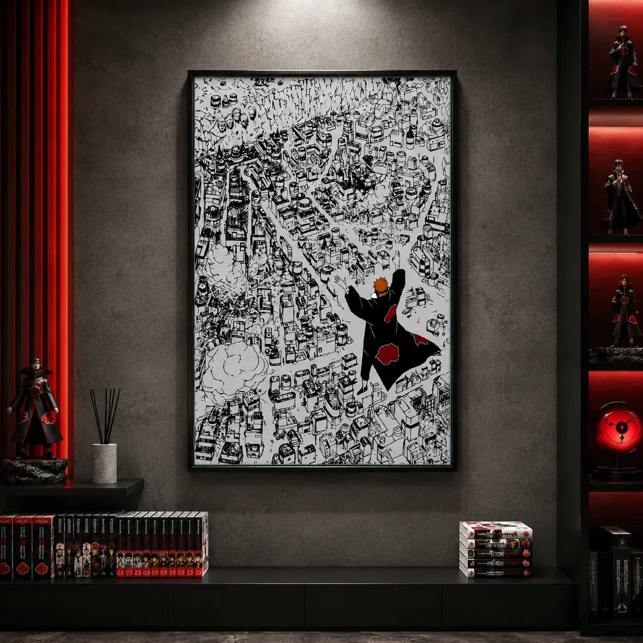 Naruto Pain "Shinra Tensei" Canvas Wall Art, Iconic Manga Scene Destroying Konoha Poster, Akatsuki Leader Epic Attack Print, Anime Wall Art, Bedroom Canvas Poster, Anime Fan Gift