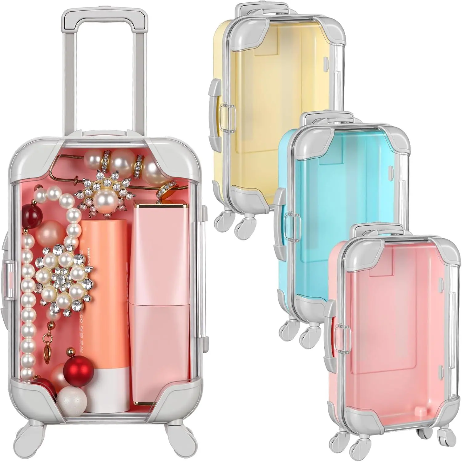 3 Pcs Mini Plastic Suitcase False Eyelashes Tray Luggage Trolley Candy Box Clear Suitcase Packaging Case Party Favor Box for Jewelry Cosmetic Hairpins Storage (Pastel Color,7 x 3.7 x 2 Inch)fidget toys