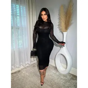 Women's high-neck black dress suitable for parties and evening wear