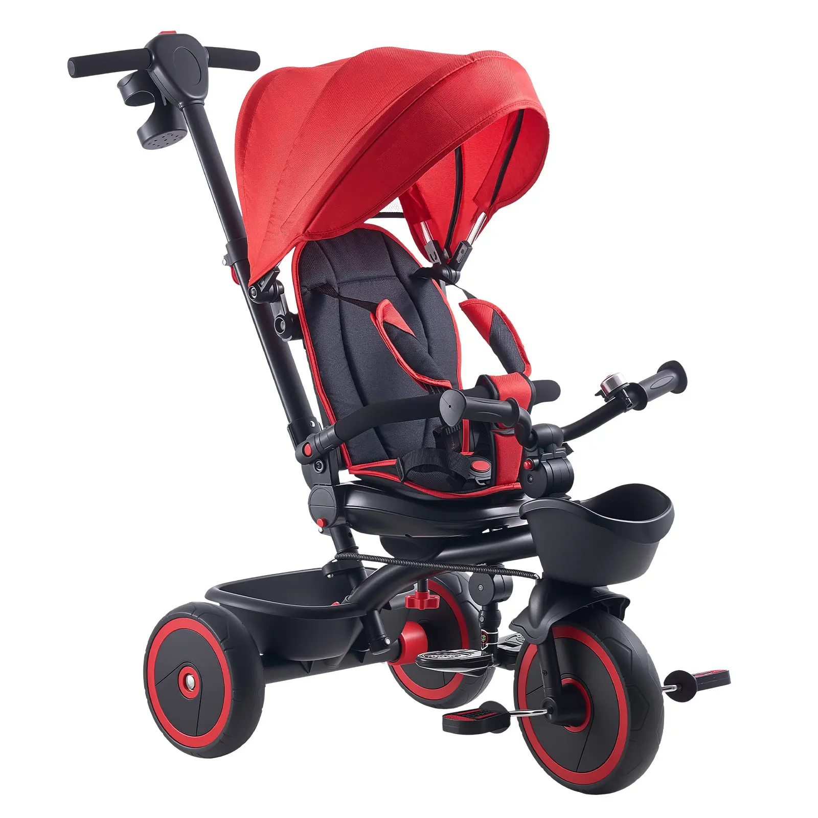 Toddler Tricycle & Stroller for 1-5 Year Old, 55 lbs / 25 kg Load Capacity, 6-in-1 Kids Trike with Parent Push Handle, Adjustable Seat and Storage, Secure Protection