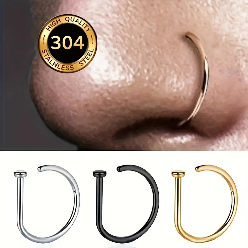 1PC/3PCS/5PCS, geometric shape nose ring. Punk style, pierced nose ring for women, body jewelry, stainless steel nose stud, nose ring, body piercing accessory