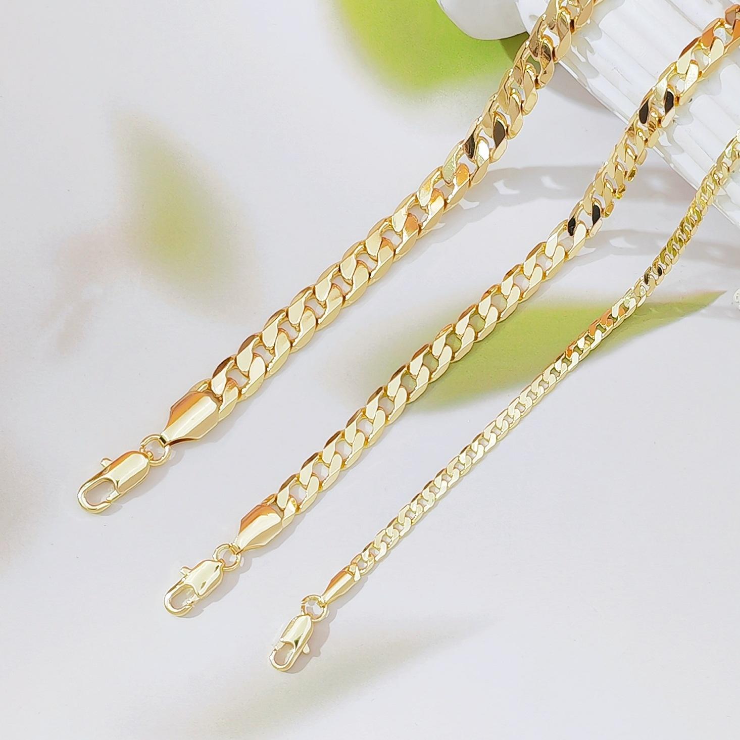 Cross-border hot-selling European and American fashion men and women couples chain chain bracelet, copper-plated 18k gold flat Cuban chain