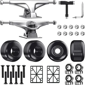Skateboard Trucks, Fits 7.75-8" Deck, Skateboard Wheels 52mm, Skateboard Bearings ABEC-9, Skateboard Pads, Skateboard Hardware Tool Combo Starter Set