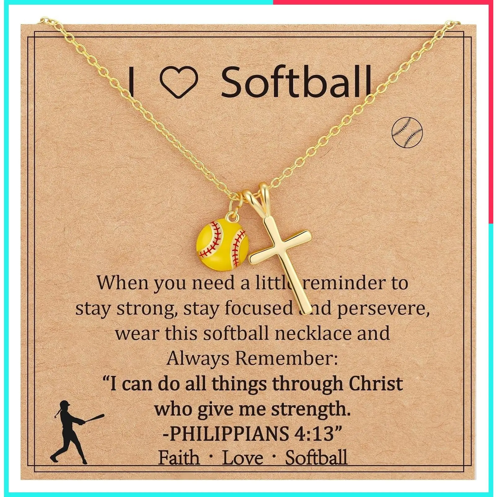 Softball, Volleyball, Basketball, Soccer Necklace for Teen Girls & Women, Gold/Silver Cross Pendant Sport Accessories Christian Religious Jewelry Gifts for Teens Kids Lovers