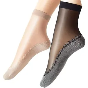 Women's 6 Pairs Silky Anti-Slip Cotton Sole Sheer Ankle High Tights Hosiery Socks Reinforced Toe