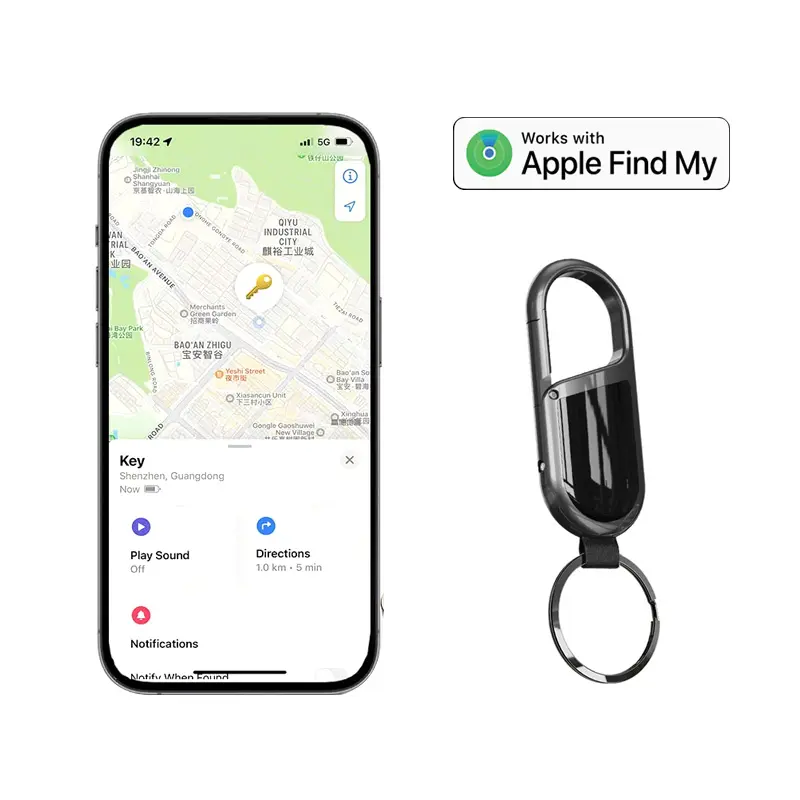 Anti-lost GPS airtag Smart Carabiner key chain Keyring with Find My tracker to attach Car key chain fob for use on Apple ios