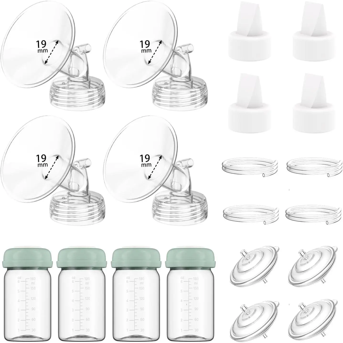4 Full Pump Replacement Parts Kits Compatible with Spectra S1/S2/9 Plus/Synergy Gold, 4PC Set Includes 19mm Flange, Duckbill Valve, Tube, Bottle, Backflow Protector, Non Original Accessories