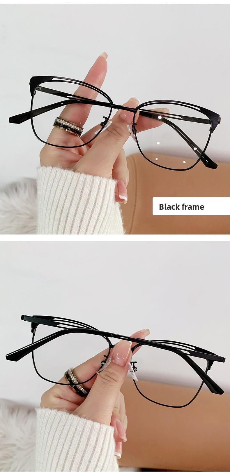 Fashionable new color-changing anti-blue light glasses, trendy metal hollow-out flat glasses frame, retro color-changing glasses