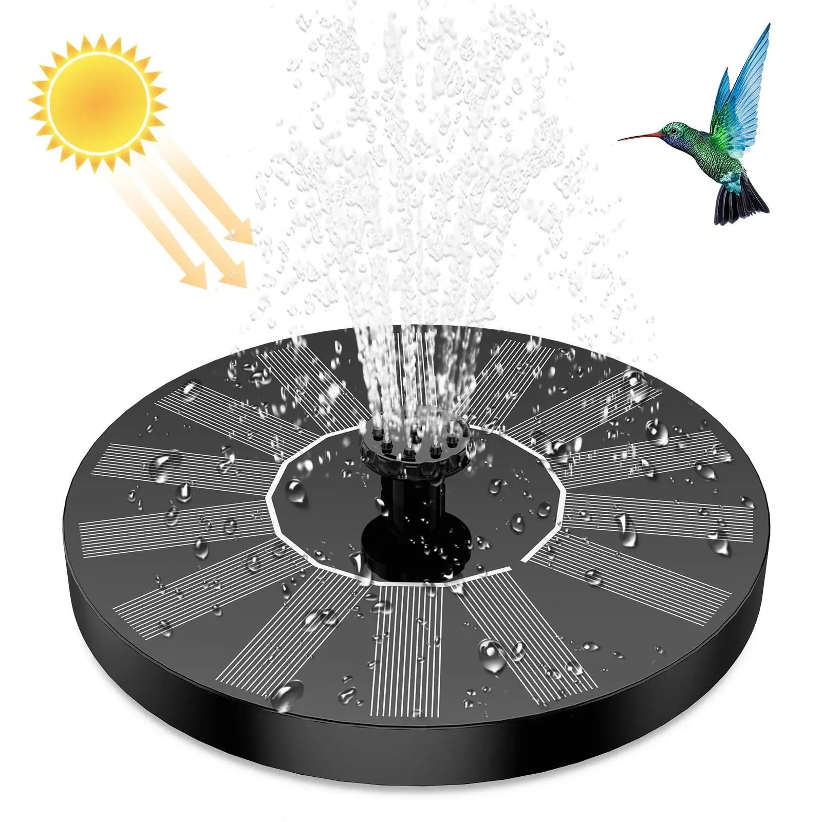 Solar Birdbath Fountain Pump with 6 Nozzles - Floating Solar-Powered Submersible Garden Supplies, Outdoor Freestanding DIY for Pond, Patio, Garden, Solar Birdbath Fountains