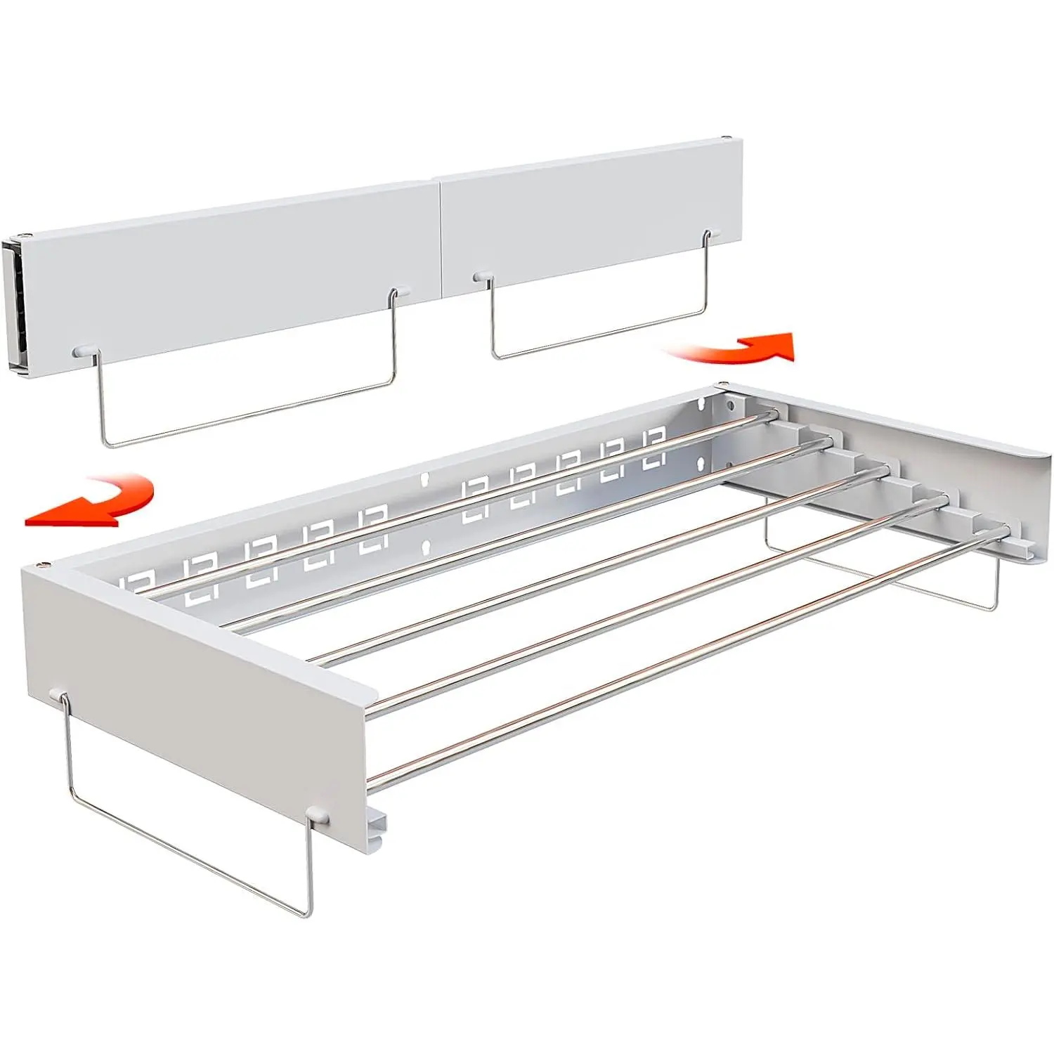 Wall Mounted Hidden Clothes Drying Rack Pull-Out Laundry Organizer with 5 Stainless Steel Rods Collapsible Foldable for Laundry Room/Bathroom Heavy Duty Space Saving (31.5", White)