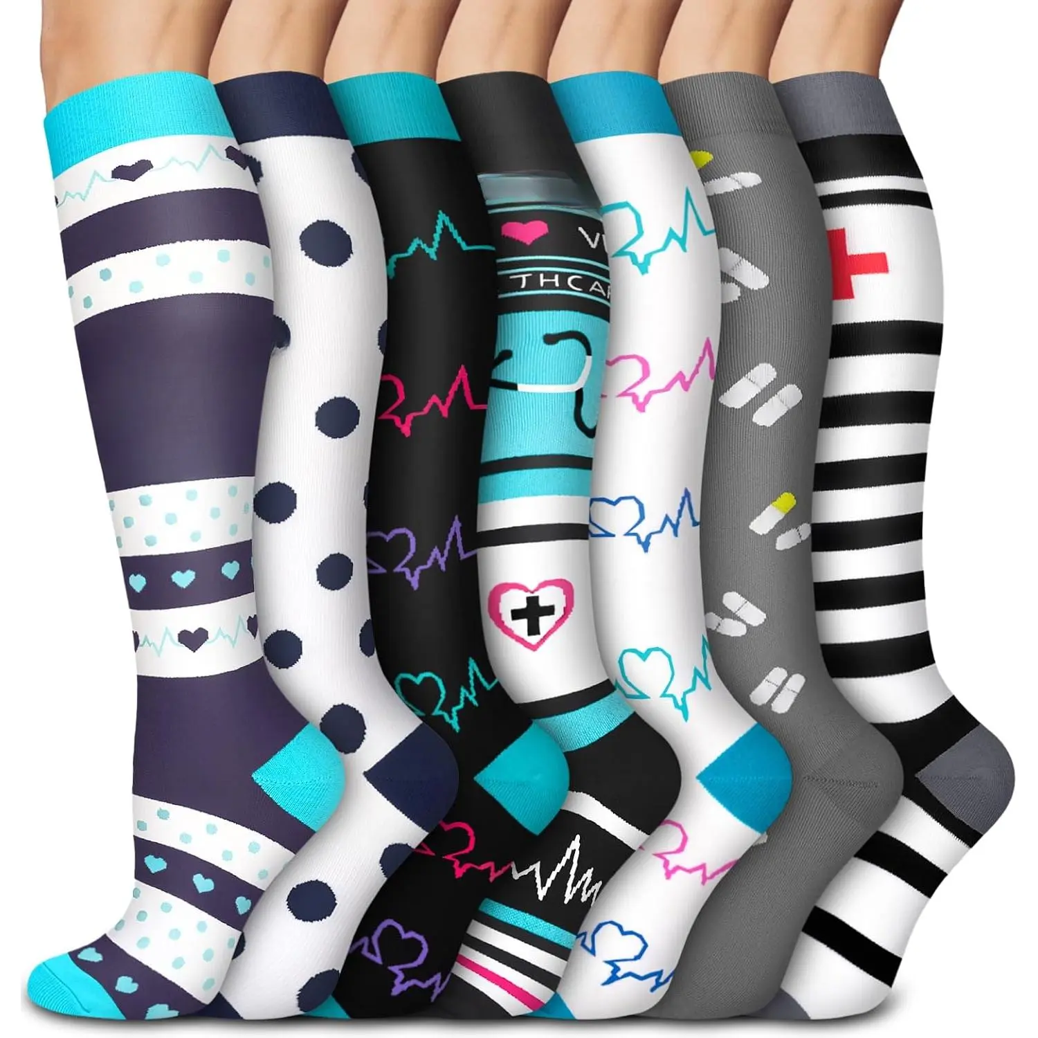 Medical Compression Stockings for Nurses - Knee Socks with Support for Travel, Running (Unisex Fit)