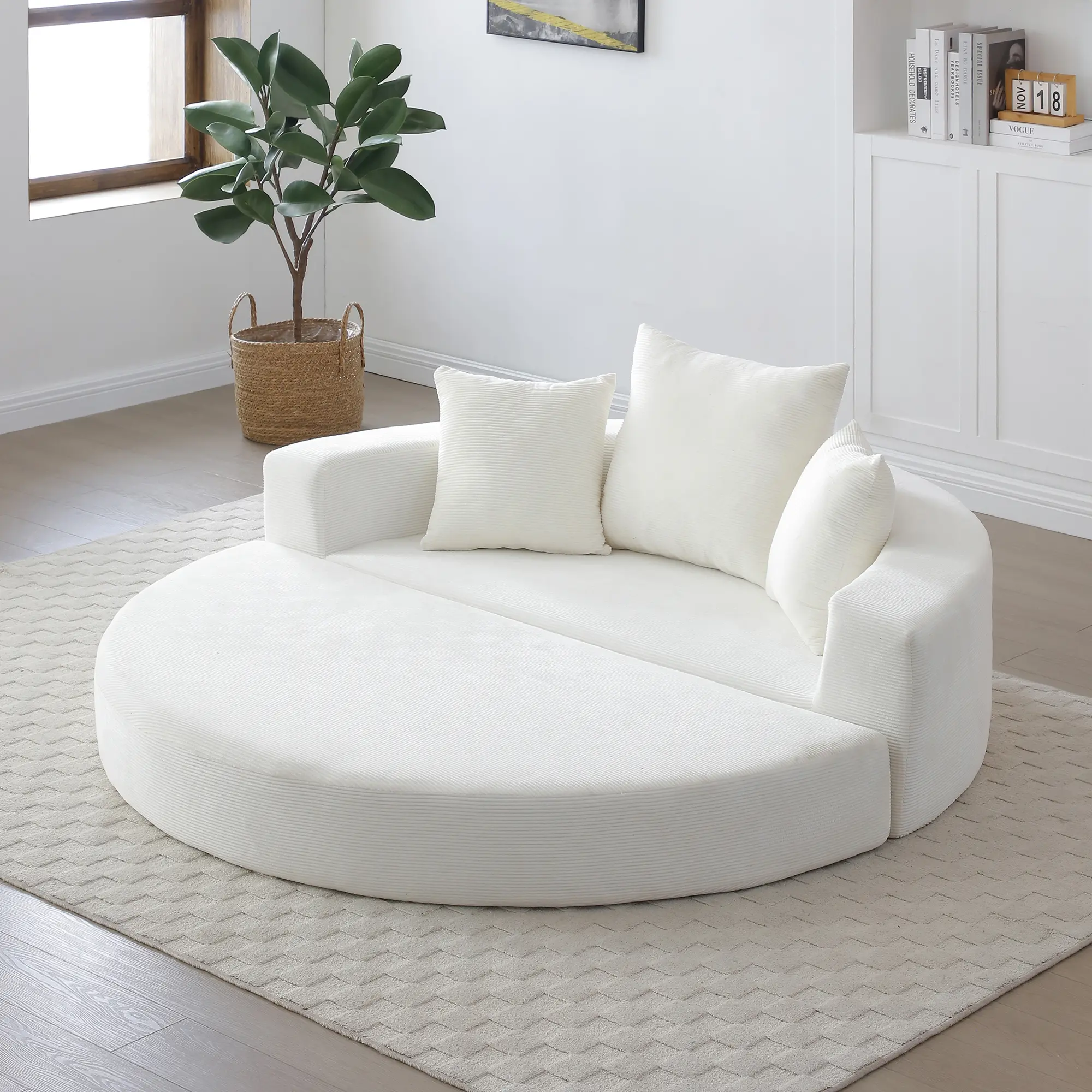 ARCH Convertible Sofa Couch Bed 2-Seat Corduroy Floor Lounge Sofa Foldable Futon Bed Queen Size Pull Out Couch No Assembly Needed for Living Room Apartment Office Beige, Beige Color Options, Corduroy Material, 2 Seat Seat Count, Modern Style