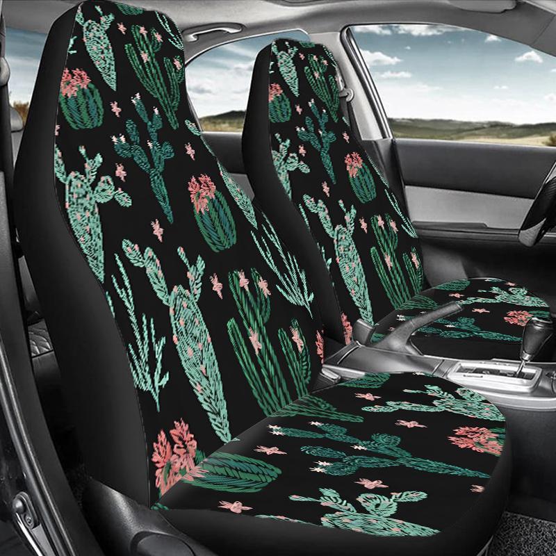 Cactus Pattern Car Seat Cover, Durable Polyester Car Seat Protector, Universal Car Interior Accessories for Front & Rear Seats
