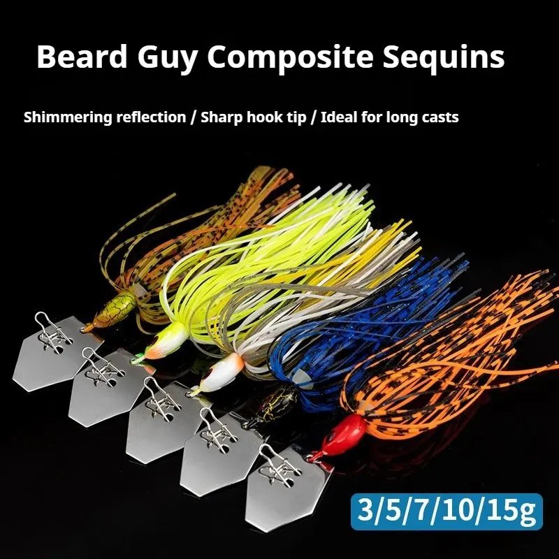 Spinner Bait Rubber Jig with Blade, Weedless Lure for Bass, Snakehead, Pike