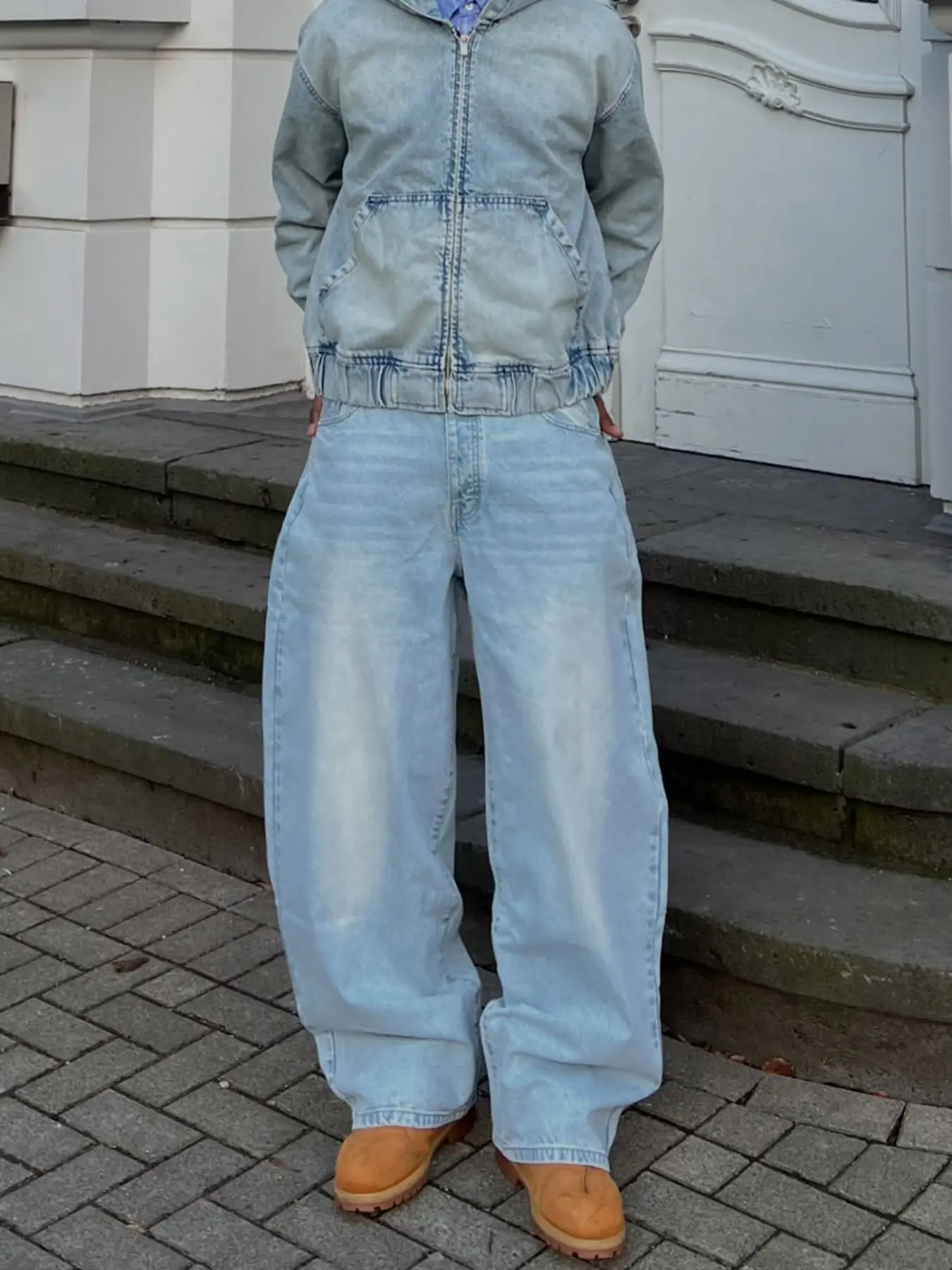 Men's Loose Wide Leg Catwalk Pattern Jeans, Casual Daily Commute Cotton Denim Jeans, Fashion Trendy Straight Fit Washed Jeans Pants